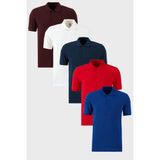 Buratti Pamuklu Regular Fit Düğmeli Polo Yaka 5'li Paket T Shirt Erkek T SHİRT 5902127S5 - 2XL - Beyaz - Kırmızı - Saks