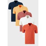 Buratti Pamuklu Regular Fit Düğmeli Polo Yaka 5'li Paket T Shirt Erkek T SHİRT 5902127S5 - Beyaz - Hardal