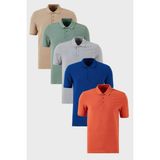 Buratti Pamuklu Regular Fit Düğmeli Polo Yaka 5'li Paket T Shirt Erkek T SHİRT 5902127S5 - Gri Melanj - Saks