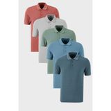 Buratti Pamuklu Regular Fit Düğmeli Polo Yaka 5'li Paket T Shirt Erkek T Shirt 5902127S5 - Gri - Pembe - Yeşil