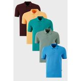Buratti Pamuklu Regular Fit Düğmeli Polo Yaka 5'li Paket T Shirt Erkek T SHİRT 5902127S5 - Lacivert - Bordo - Yeşil