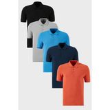 Buratti Pamuklu Regular Fit Düğmeli Polo Yaka 5'li Paket T Shirt Erkek T SHİRT 5902127S5 - Mavi - Gri - Siyah