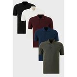 Buratti Pamuklu Regular Fit Düğmeli Polo Yaka 5'li Paket T Shirt Erkek T Shirt 5902127S5 - Siyah - Beyaz - Haki
