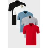 Buratti Pamuklu Regular Fit Düğmeli Polo Yaka 5'li Paket T Shirt Erkek T SHİRT 5902127S5 - Siyah - Beyaz - Kırmızı - Lacivert