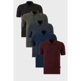 Buratti Pamuklu Regular Fit Düğmeli Polo Yaka 5'li Paket T Shirt Erkek T Shirt 5902127S5 - Siyah - Bordo - Antrasit - XL
