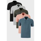 Buratti Pamuklu Regular Fit Düğmeli Polo Yaka 5'li Paket T Shirt Erkek T Shirt 5902127S5 - Siyah - Gri - Haki