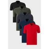 Buratti Pamuklu Regular Fit Düğmeli Polo Yaka 5'li Paket T Shirt Erkek T Shirt 5902127S5 - Siyah - Kırmızı - Antrasit - XL
