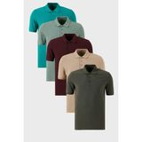 Buratti Pamuklu Regular Fit Düğmeli Polo Yaka 5'li Paket T Shirt Erkek T Shirt 5902127S5 - Yeşil - Bordo