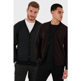 Buratti Pamuklu Regular Fit Düğmeli V Yaka 2'li Paket Erkek Hırka 456205S2 ANTRASİT-BORDO