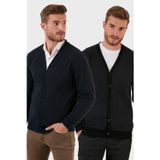 Buratti Pamuklu Regular Fit Düğmeli V Yaka 2'li Paket Erkek Hırka 456205S2 ANTRASİT-LACİVERT