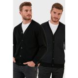 Buratti Pamuklu Regular Fit Düğmeli V Yaka 2'li Paket Erkek Hırka 456205S2 ANTRASİT-SİYAH