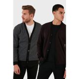 Buratti Pamuklu Regular Fit Düğmeli V Yaka 2'li Paket Erkek Hırka 456205S2 BORDO-GRİ