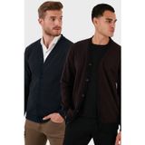 Buratti Pamuklu Regular Fit Düğmeli V Yaka 2'li Paket Erkek Hırka 456205S2 BORDO-LACİVERT