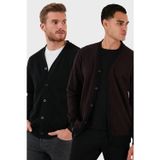 Buratti Pamuklu Regular Fit Düğmeli V Yaka 2'li Paket Erkek Hırka 456205S2 BORDO-SİYAH