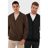 Buratti Pamuklu Regular Fit Düğmeli V Yaka 2'li Paket Erkek Hırka 456205S2 KAHVE-ANTRASİT