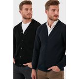 Buratti Pamuklu Regular Fit Düğmeli V Yaka 2'li Paket Erkek Hırka 456205S2 LACİVERT-SİYAH