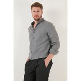 Buratti Pamuklu Regular Fit Düğmeli Yaka Kışlık Gömlek Erkek Gömlek CF24W127079 - Koyu Gri - S