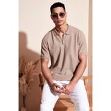Buratti Pamuklu Regular Fit Fermuarlı Polo Yaka T Shirt Erkek Polo T Shirt 5902434 - Vizon