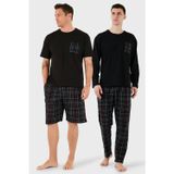 Buratti Pamuklu Regular Fit Kareli 2'li Paket Erkek Pijama Takımı 657200120S2 Siyah-Füme-Siyah