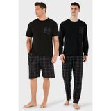 Buratti Pamuklu Regular Fit Kareli 2'li Paket Pijama Takımı Erkek Pijama Takımı 657200120S2 - Füme - Siyah