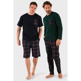 Buratti Pamuklu Regular Fit Kareli 2'li Paket Pijama Takımı Erkek Pijama Takımı 657200120S2 - Lacivert - Yeşil