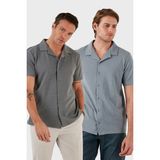 Buratti Pamuklu Regular Fit Kısa Kollu 2'li Paket Gömlek Erkek Gömlek 5902640S2 - Haki - Gri - 2XL
