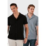 Buratti Pamuklu Regular Fit Kısa Kollu 2'li Paket Gömlek Erkek Gömlek 5902640S2 - Siyah - Gri