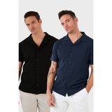 Buratti Pamuklu Regular Fit Kısa Kollu 2'li Paket Gömlek Erkek Gömlek 5902640S2 - Siyah - İndigo