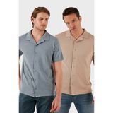 Buratti Pamuklu Regular Fit Kısa Kollu 2'li Paket Gömlek Erkek Gömlek 5902640S2 - Vizon - Gri - XL