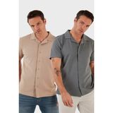 Buratti Pamuklu Regular Fit Kısa Kollu 2'li Paket Gömlek Erkek Gömlek 5902640S2 - Vizon - Haki
