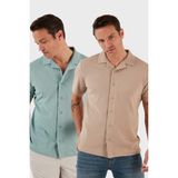 Buratti Pamuklu Regular Fit Kısa Kollu 2'li Paket Gömlek Erkek Gömlek 5902640S2 - Vizon - Mavi