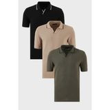 Buratti Pamuklu Regular Fit Şerit Detaylı 3'lü Paket Polo Yaka T Shirt Erkek Polo Yaka T Shirt 5902964S3 - Siyah - Vizon