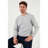 Buratti Pamuklu Regular Fit V Yaka Kazak Erkek Kazak 456202 V - Gri - 4XL