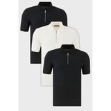Buratti Pamuklu Regular Fit Yarım Fermuarlı 3'lü Paket Polo Yaka T Shirt Erkek Polo Yaka T Shirt 5902434S3 - 3XL - Siyah - Siyah - Ekru