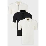 Buratti Pamuklu Regular Fit Yarım Fermuarlı 3'lü Paket Polo Yaka T Shirt Erkek Polo Yaka T Shirt 5902434S3 - Ekru - Ekru - Siyah - 3XL