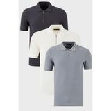 Buratti Pamuklu Regular Fit Yarım Fermuarlı 3'lü Paket Polo Yaka T Shirt Erkek Polo Yaka T Shirt 5902434S3 - Ekru - Gri - XL