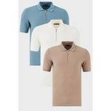 Buratti Pamuklu Regular Fit Yarım Fermuarlı 3'lü Paket Polo Yaka T Shirt Erkek Polo Yaka T Shirt 5902434S3 - Ekru - Mavi - XL
