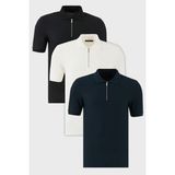 Buratti Pamuklu Regular Fit Yarım Fermuarlı 3'lü Paket Polo Yaka T Shirt Erkek Polo Yaka T Shirt 5902434S3 - Ekru - Siyah - Mavi