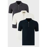 Buratti Pamuklu Regular Fit Yarım Fermuarlı 3'lü Paket Polo Yaka T Shirt Erkek Polo Yaka T Shirt 5902434S3 - Mavi - Gri - Ekru