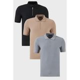 Buratti Pamuklu Regular Fit Yarım Fermuarlı 3'lü Paket Polo Yaka T Shirt Erkek Polo Yaka T Shirt 5902434S3 - Siyah - Gri - Vizon