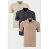 Buratti Pamuklu Regular Fit Yarım Fermuarlı 3'lü Paket Polo Yaka T Shirt Erkek Polo Yaka T Shirt 5902434S3 - Taş - Vizon - XL