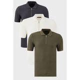 Buratti Pamuklu Regular Fit Yarım Fermuarlı 3'lü Paket Polo Yaka T Shirt Erkek Polo Yaka T Shirt 5902434S3 - XL - Ekru - Haki