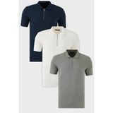 Buratti Pamuklu Regular Fit Yarım Fermuarlı 3'lü Paket Polo Yaka T Shirt Erkek Polo Yaka T Shirt 5902738S3 - Ekru - Haki - XL