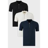 Buratti Pamuklu Regular Fit Yarım Fermuarlı 3'lü Paket Polo Yaka T Shirt Erkek Polo Yaka T Shirt 5902738S3 - Ekru - Siyah - Mavi - 2XL