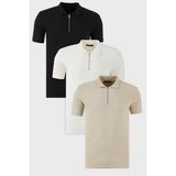 Buratti Pamuklu Regular Fit Yarım Fermuarlı 3'lü Paket Polo Yaka T Shirt Erkek Polo Yaka T Shirt 5902738S3 - Ekru - Vizon - Siyah - 2XL