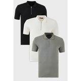 Buratti Pamuklu Regular Fit Yarım Fermuarlı 3'lü Paket Polo Yaka T Shirt Erkek Polo Yaka T Shirt 5902738S3 - Siyah - Ekru - Yeşil - XL