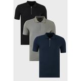Buratti Pamuklu Regular Fit Yarım Fermuarlı 3'lü Paket Polo Yaka T Shirt Erkek Polo Yaka T Shirt 5902738S3 - Siyah - Haki - XL