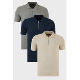 Buratti Pamuklu Regular Fit Yarım Fermuarlı 3'lü Paket Polo Yaka T Shirt Erkek Polo Yaka T Shirt 5902738S3 - Vizon - Haki - XL