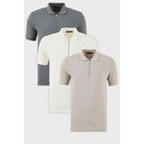 Buratti Pamuklu Regular Fit Yarım Fermuarlı 3'lü Paket Polo Yaka T Shirt Erkek Polo Yaka T Shirt 5902915S3 - Açık Haki - Beyaz - XL