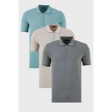 Buratti Pamuklu Regular Fit Yarım Fermuarlı 3'lü Paket Polo Yaka T Shirt Erkek Polo Yaka T Shirt 5902915S3 - Lacivert - Haki - Gri - XL